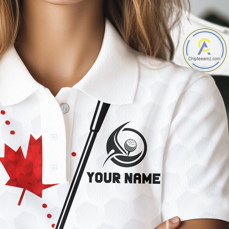 Custom Canadian Flag Womens Golf Polo Shirt Custom Maple Leaves Canada Golf Shirt For Ladies, Golf Gifts NBT556