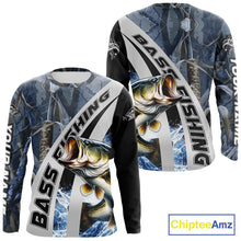 Load image into Gallery viewer, Custom Bass Fishing Grass Camo Long Sleeve Fishing Shirts, Bass Fishing Tournament Shirts NBT450