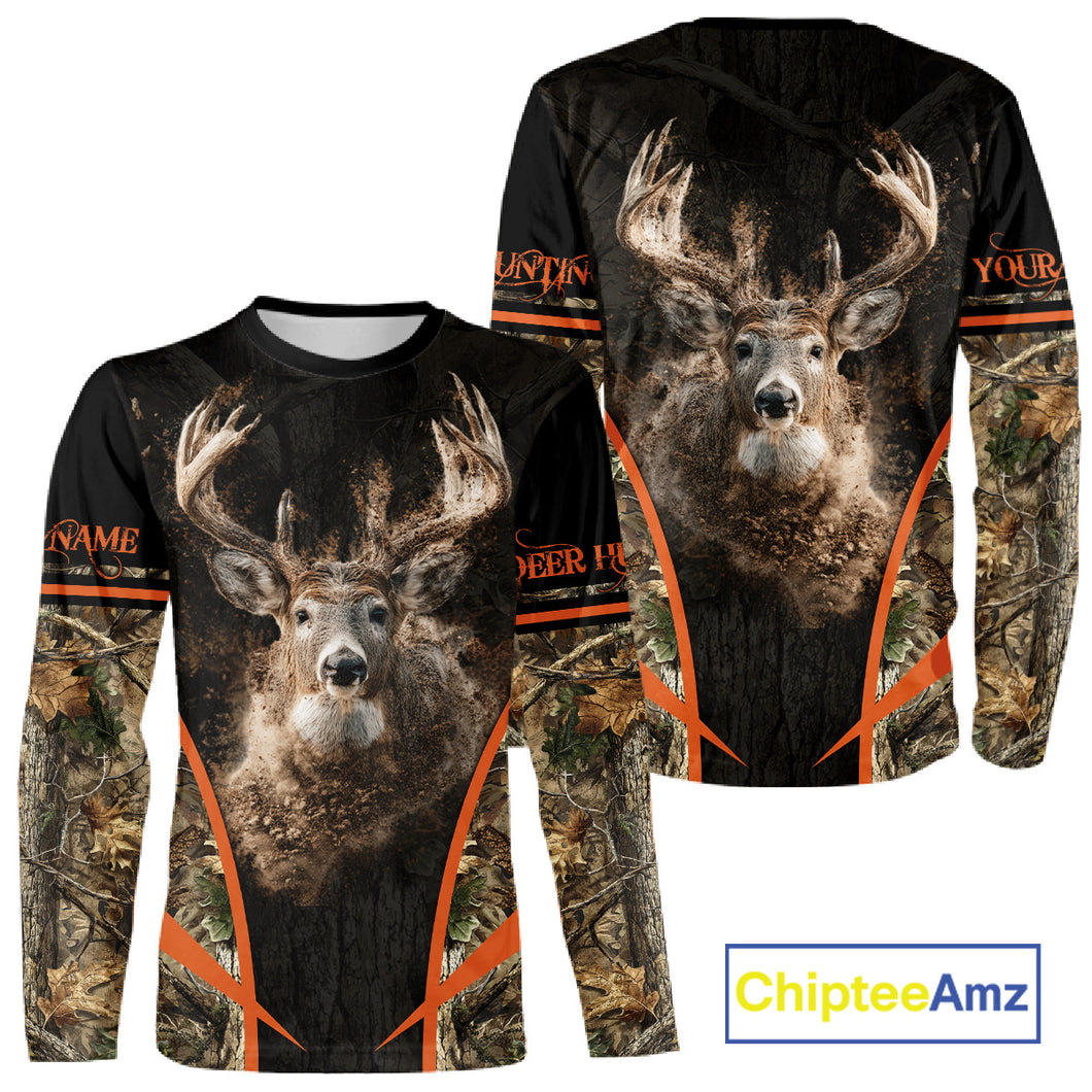 Personalized Whitetail Deer Hunting Shirt Brown Camo Custom Name, Deer Hunting Clothes NBT280