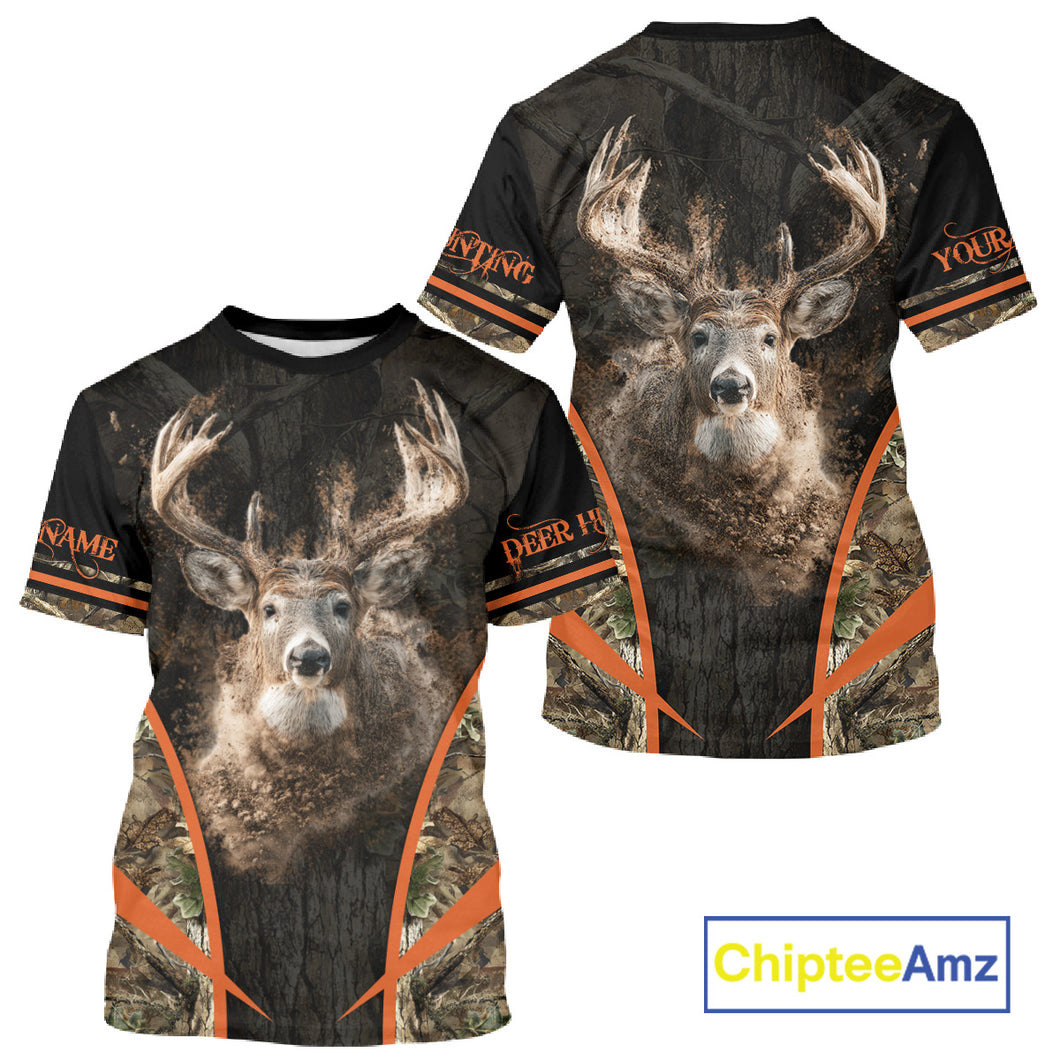 Personalized Whitetail Deer Hunting Shirt Brown Camo Custom Name, Deer Hunting Clothes NBT280