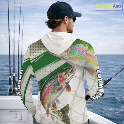 Rainbow Trout Fishing Tournament Shirts Long Sleeve Hooded Fishing Shirts, Custom Trout Fishing Shirts NBT429