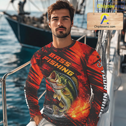 Personalized Fishing Bass Long Sleeve Fishing Shirts Orange Custom Nam, Fishing Shirts For Men NBT382
