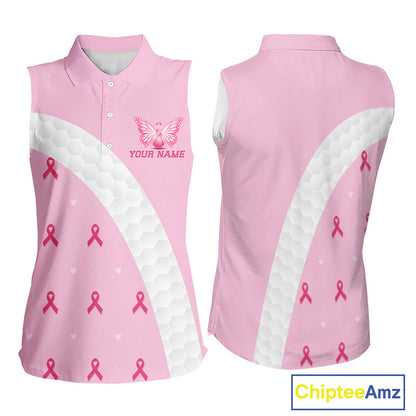 Golf Against Cancer Pink Golf Icon Women's Sleeveless Polo Shirt, Breast Cancer Awareness Women Golf Shirt, Golf Gifts NBT530