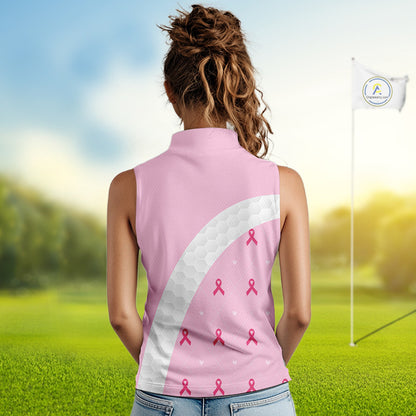 Golf Against Cancer Pink Golf Icon Women's Sleeveless Polo Shirt, Breast Cancer Awareness Women Golf Shirt, Golf Gifts NBT530
