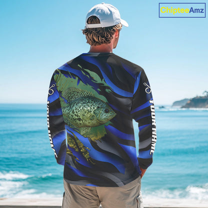 Custom Crappie Fishing Blue Camo Long Sleeve Fishing Shirts, Crappie Fishing Shirts NBT390