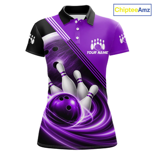 Personalized Purple Bowling Jersey Bowling Polo Shirt For Women, Team Bowling League Shirts NBT945