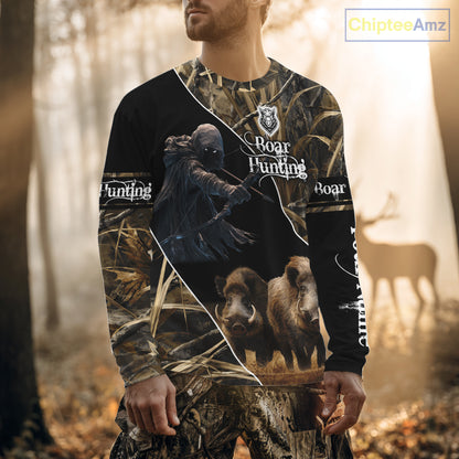 Wild Boar Bow Hunting Grim Reaper Camouflage 3D Shirts, Custom Boar Shirt NBT202