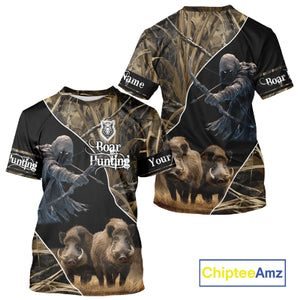 Wild Boar Bow Hunting Grim Reaper Camouflage 3D Shirts, Custom Boar Shirt NBT202