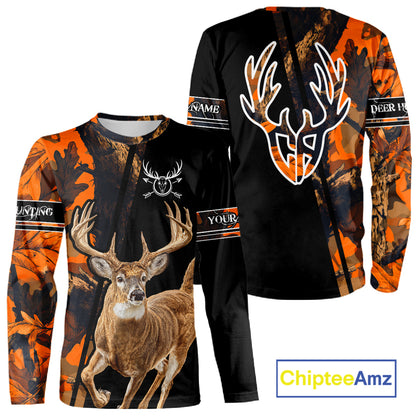 Orange Forest Camo Deer Hunting Shirts, Deer Hunting With Full All Over 3D For Deer Hunters NBT274