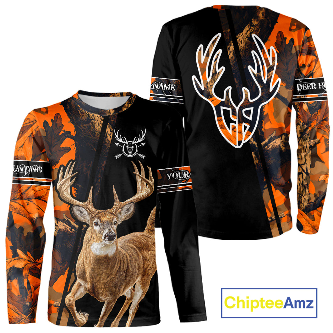Orange Forest Camo Deer Hunting Shirts, Deer Hunting With Full All Over 3D For Deer Hunters NBT274