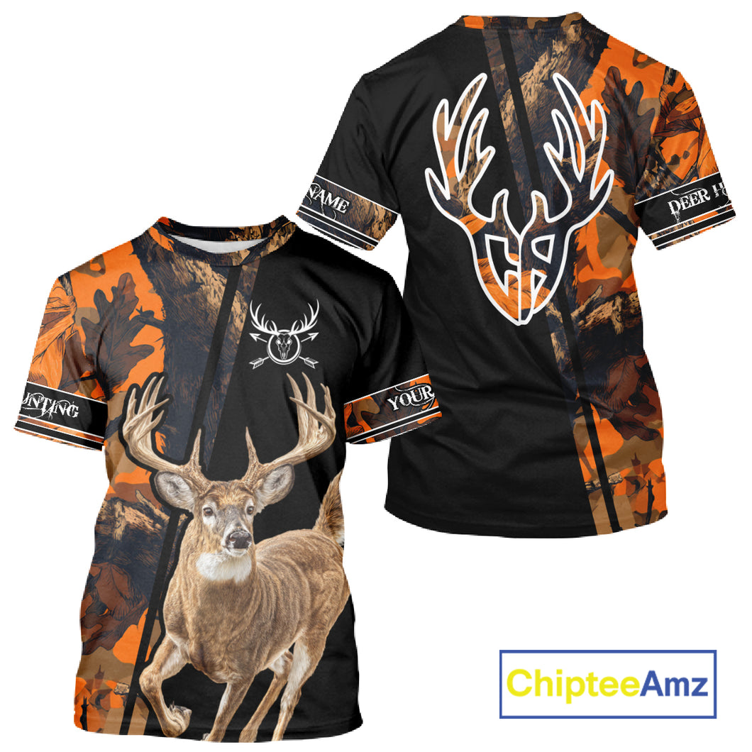 Orange Forest Camo Deer Hunting Shirts, Deer Hunting With Full All Over 3D For Deer Hunters NBT274