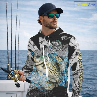Custom American Flag Crappie Fishing Shirts Long Sleeve with Hood, Crappie Patriotic Fishing Shirt NBT471