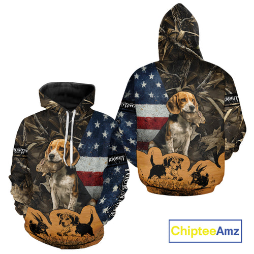 Custom Rabbit Hunting Camo US Flag 3D Shirts for Hunters, Rabbit Hunting Clothing NBT214