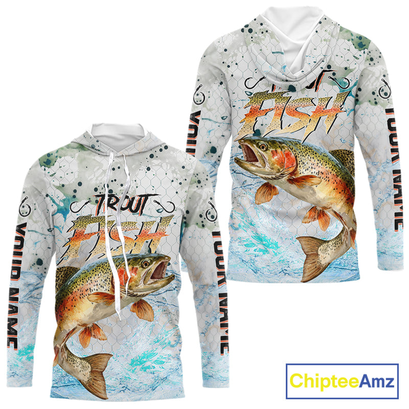 Rainbow Trout Custom UPF Fishing Shirt Long Sleeve Hooded, Trout Fishing Jerseys NBT417