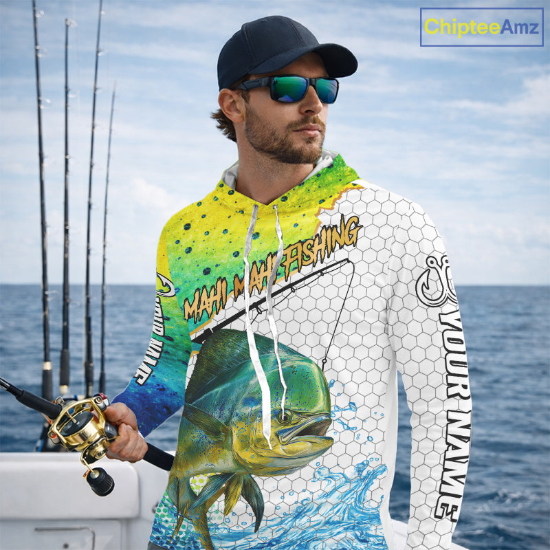 Mahi Mahi Custom Fishing Shirts With Hood, Saltwater Fishing Clothing, Fishing Jerseys NBT425