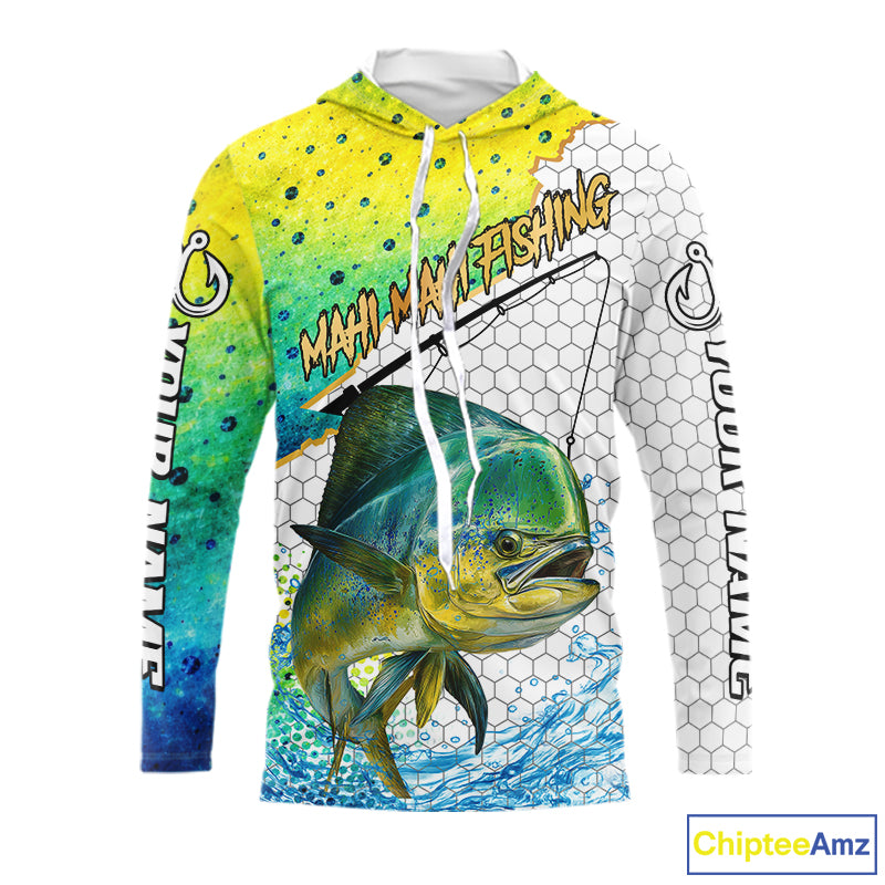 Mahi Mahi Custom Fishing Shirts With Hood, Saltwater Fishing Clothing, Fishing Jerseys NBT425