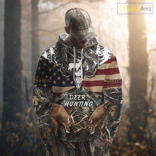 Load image into Gallery viewer, Custom Whitetail Deer Hunting Forest Camo Shirts with US Flag, Personalized Hunting Shirt NBT341