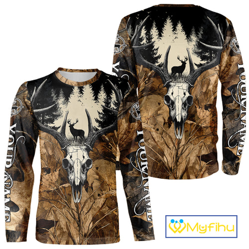 Personalized Deer Hunting Camo with Deer Skull 3D Printing Shirts Hunting Gift for Hunter NBT290