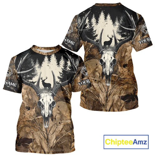Personalized Deer Hunting Camo with Deer Skull 3D Printing Shirts Hunting Gift for Hunter NBT290