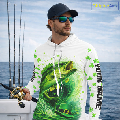 Personalized St Patrick's Day Shirts Largemouth Bass Fishing Long Sleeve Hooded, Custom Bass Fishing Jerseys NBT383