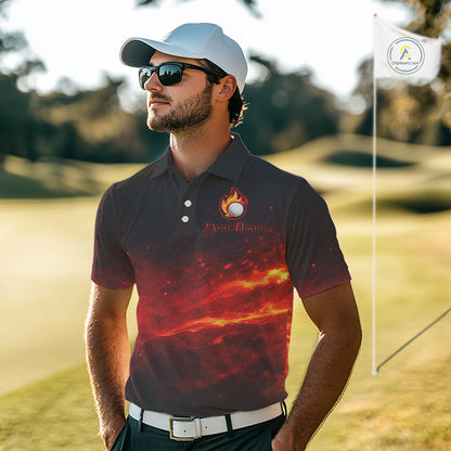Mens Golf Polo Shirts Golf Ball Fire Custom Name, Golf  Shirts For Men, Mens Golf Top NBT548