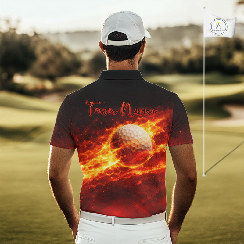 Mens Golf Polo Shirts Golf Ball Fire Custom Name, Golf  Shirts For Men, Mens Golf Top NBT548