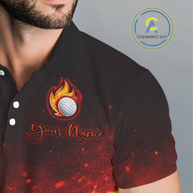 Mens Golf Polo Shirts Golf Ball Fire Custom Name, Golf  Shirts For Men, Mens Golf Top NBT548