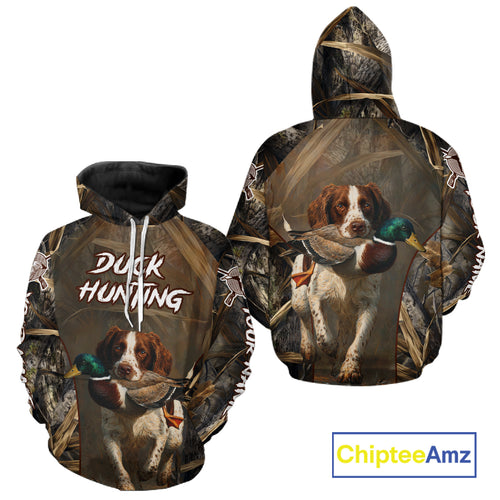 Brittany Dog Mallard Duck Hunting 3D Custom Name Shirts for Men, Hunting Gifts for Hunters NBT254