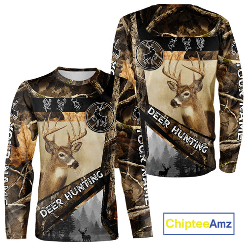Beautiful Whitetail Deer Hunting Forest Camo 3D Custom Name Shirts for Men, Deer Hunting Gifts NBT259
