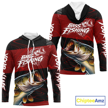 Personalized Bass Long Sleeve Fishing Shirts UV Protection, Bass Fishing Shirts For Men NBT435