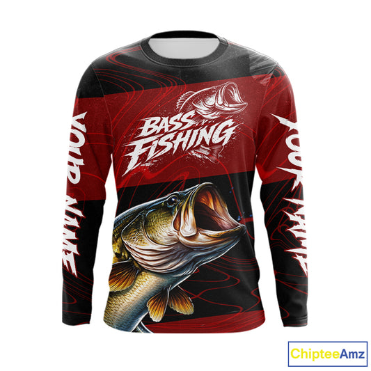 Personalized Bass Long Sleeve Fishing Shirts UV Protection, Bass Fishing Shirts For Men NBT435