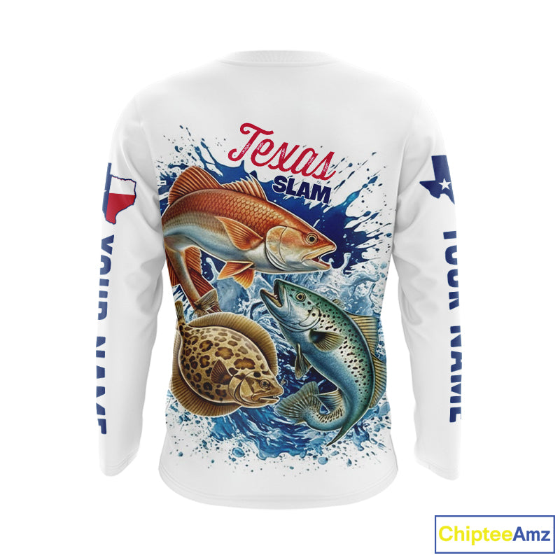 Texas Slam Fishing Redfish, Trout, Flounder Fishing Shirts Long Sleeve, Texas Flag Fishing Jerseys NBT445