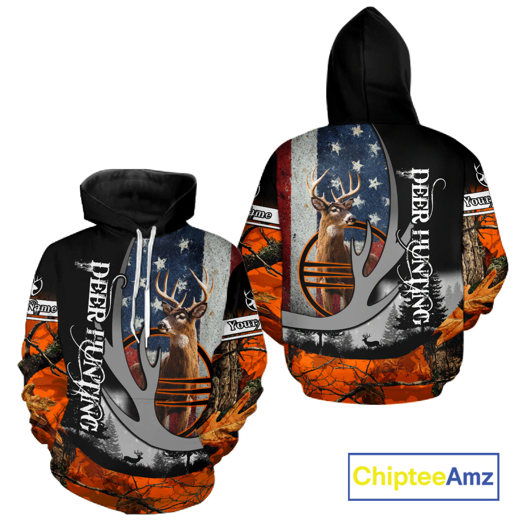 Whitetail Deer Hunting Shirt Custom Name Orange Camo, Deer Hunting Clothes For Men NBT268