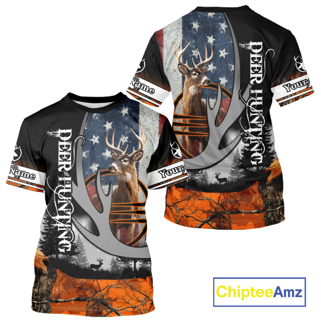 Whitetail Deer Hunting Shirt Custom Name Orange Camo, Deer Hunting Clothes For Men NBT268