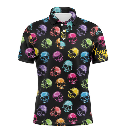 Colorful Skull Golf Polo Shirts Personalized Halloween Golf Shirts For Men, Crazy Golf Gifts LDT0224