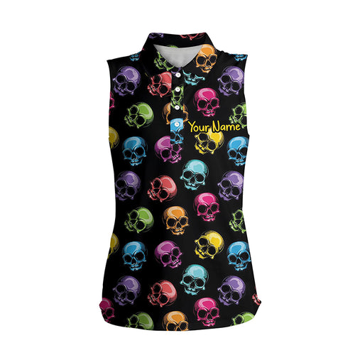Colorful Skull Golf Sleeveless Polo Shirts Personalized Halloween Golf Shirts For Women, Golf Gifts LDT0224