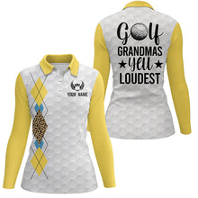 Load image into Gallery viewer, Golf Grandmas Yell Loudest Yellow Argyle Leopard Pattern Golf Polos Custom Ladies Golf Tops LDT0889