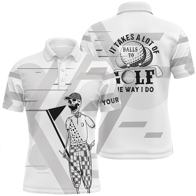 Mens Black & White Skull Golf Polo Shirts Custom Name Crazy Polo Golf Gifts For Men LDT0294