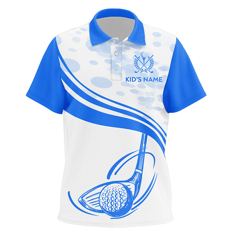 Blue White Golf Ball And Club Kids Polo Shirt Custom Cool Golf Shirts For Kid Golfing Gifts LDT0944