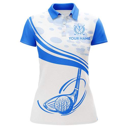 Blue White Golf Ball And Club Polo Shirts Custom Cool Golf Shirts For Women Golfing Gifts LDT0944