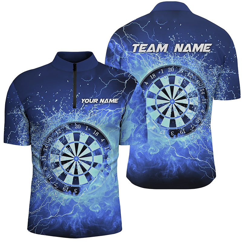 Blue Fire & Water Dartboard Personalized Mens Darts Quarter Zip Shirt Darts Jersey For Men LDT1359