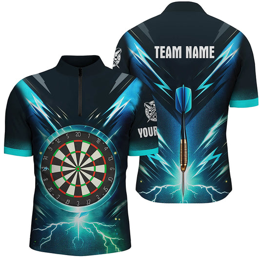 Blue Lightning Thunder Darts Quarter Zip Shirts Custom Darts Shirt For Men Dart Jerseys LDT1370