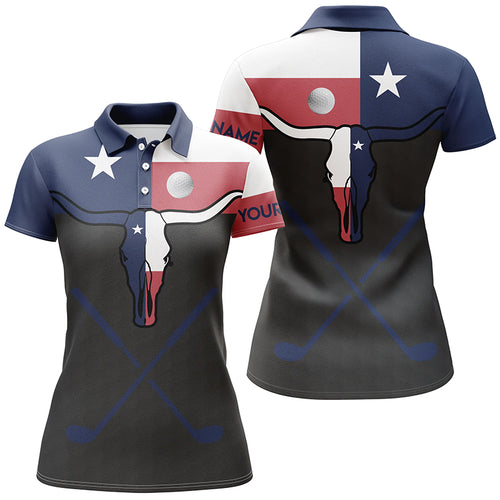 Golf Texas Longhorn Skull Polo Shirt Texas Flag Golf Tops For Women Best Golf Gifts For Women LDT0015