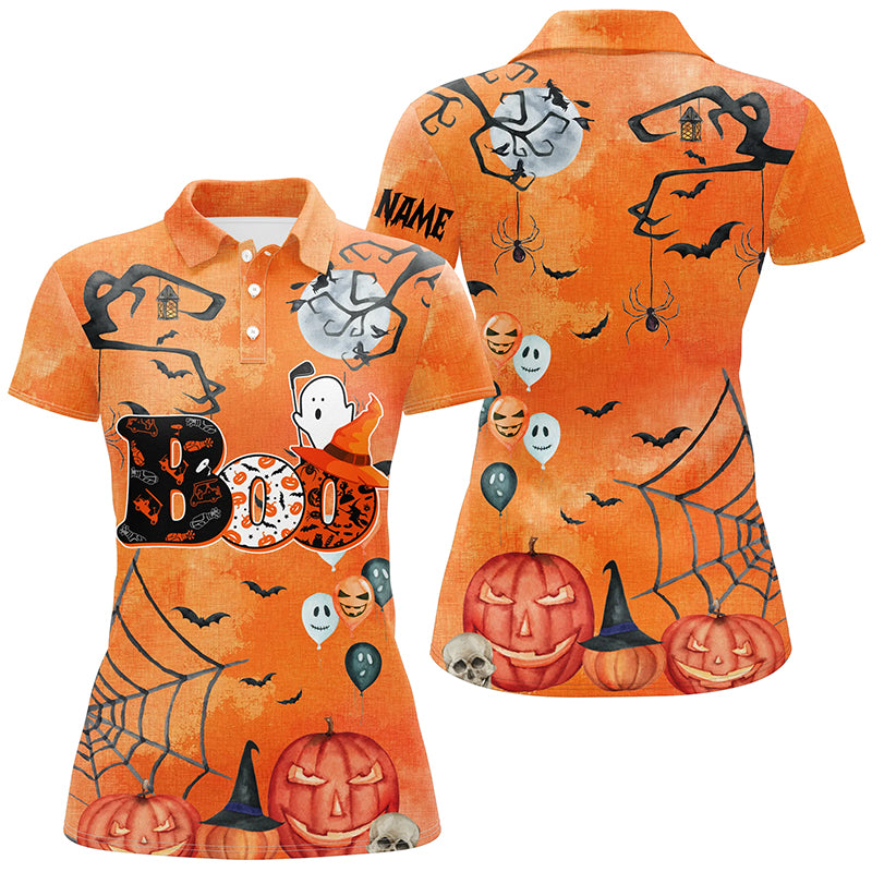 Boo Halloween Seamless Orange Golf Polo Shirt Custom Funny Golf Shirts For Women Golf Gifts LDT0550