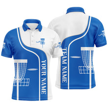 Load image into Gallery viewer, Personalized Disc Golf Basket Blue White Mens Golf Polo Shirt Custom Disc Golf Shirts For Men LDT1250