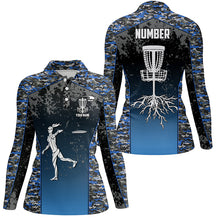 Load image into Gallery viewer, Blue Camo Womens Disc Golf Polo Shirt Custom Camouflage Golf Shirts For Women Disc Golf Gifts LDT0563