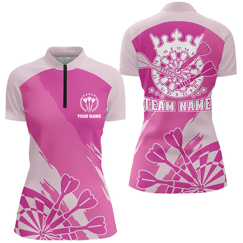 Personalized Pink Darts Quarter-Zip Shirt Custom Cool Dart Shirt For Women Darts Jersey LDT0349