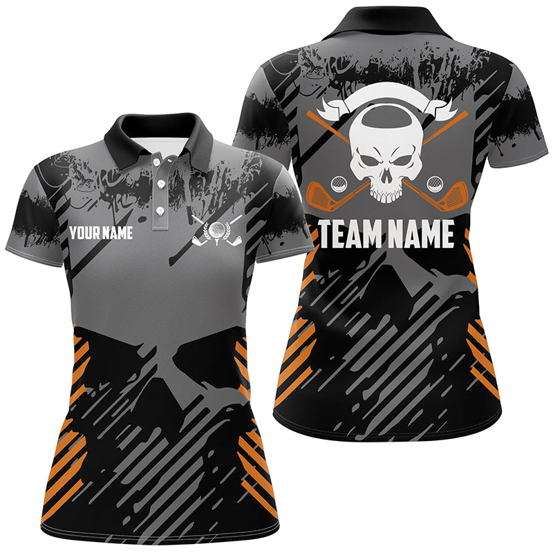 Grey Grunge Orange Skull Golf Polo Shirts Custom Golf Shirts For Women Scary Golf Gifts LDT0379