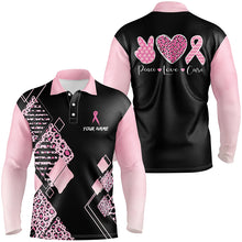 Load image into Gallery viewer, Black &amp; Pink Leopard Pattern Mens Golf Polo Shirts Breast Cancer Pink Ribbon Golf Shirts For Men LDT1352