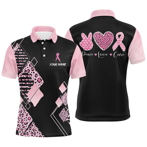Black & Pink Leopard Pattern Mens Golf Polo Shirts Breast Cancer Pink Ribbon Golf Shirts For Men LDT1352